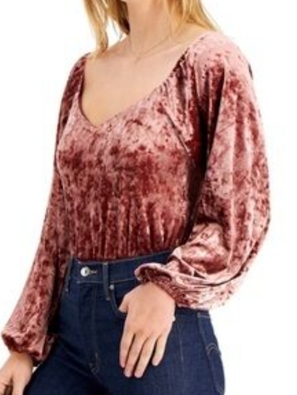 Leyden Blouson Velvet Bodysuit in Dusty Rose